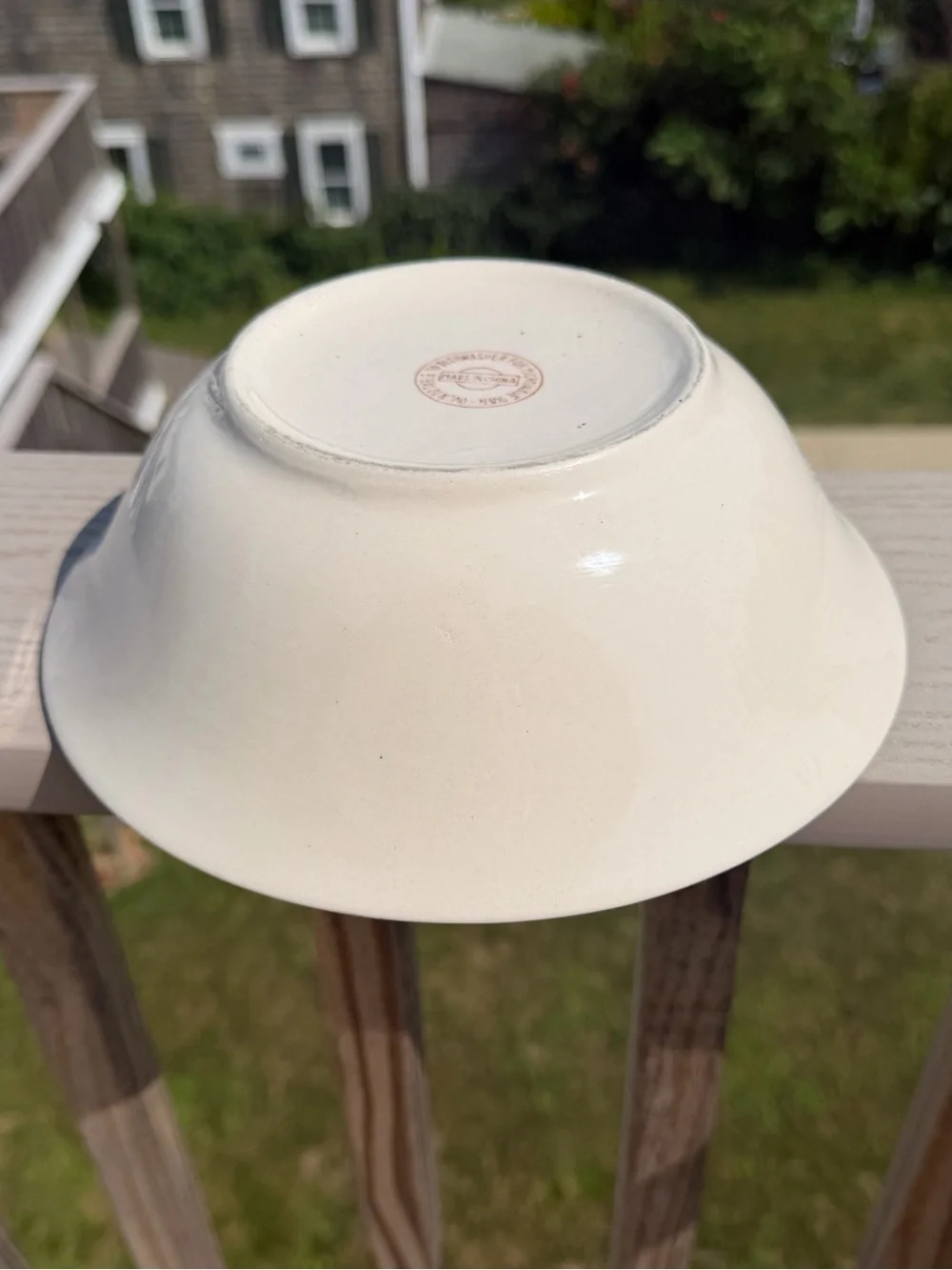Vintage Prinetti Glossy Stoneware Serving Bowl, Orange Band Ring 9